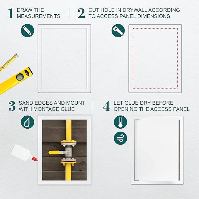 10" x 13" White Plastic Access Panel. Service Shaft Door Panel. Plumbing, Electricity, Heating, Alarm Wall Access Panel for Drywall. Bathroom Services Access Hole Cover.