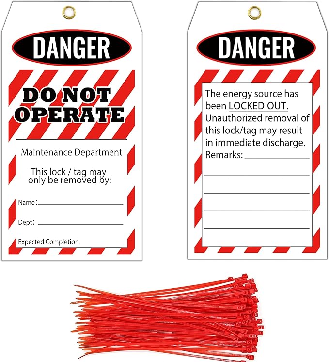 Pop Resin 50 Pcs Lockout Tagout Tags Do not Operate Equipment Labels with 50 Zip Ties OSHA Compliant for Out of Service Machine Maintenance (English)