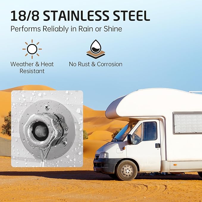 KES All Metal RV Water Inlet Connection with Check Valve, 18/8 Stainless Steel RV City Water Inlet Replacement, Upgraded Leak-Proof Design for Camper, Trailer, Marine & Boat, Chrome, RWI200-CH