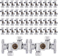 (Pack of 50) EFIELD 1/4 Turn Dual Compression Outlet Angle Stop Valve with 2 Shut Off Valves/Handles, 1/2" NOM (5/8" OD) x (3/8 inch x 3/8 inch) Chrome,(VALVE134-50PCS)