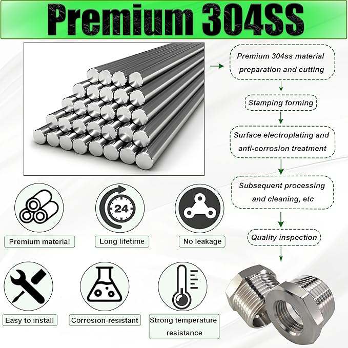 2 Pcs 304 Stainless Steel 1/2" Male to 3/8" Female Reducer Bushing, 1/2 Inch Male to 3/8 Inch Female NPT Pipe Fitting Reducing Adapter Tube Connector Convert (1/2" Male x 3/8" Female)