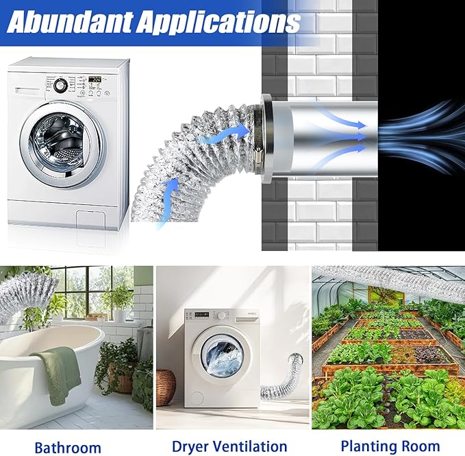 Aluminum Alloy 4 Inch Dryer Vent Hose Connector Kit, Quick Setup Design With Extra Thick(6-Ply) Aluminum Foil 5 Ft Duct And 2 Clamps, Antioxidant And Durable For Dryer Washer Bathroom