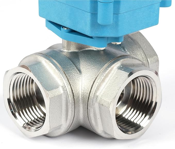 U.S. Solid 1" 3 Way Stainless Steel Motorized Ball Valve L Type AC/DC9-24V, Water Shutoff Valve with Manual Function, Standard Port