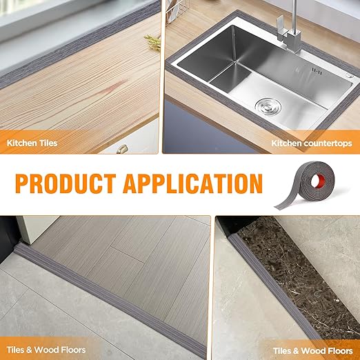 Floor Transition Strip Vinyl Self Adhesive Threshold Strip Carpet Edge Wood to Tile Laminate Flooring Gaps and Doorway Floor Cover Flat Divider Peel and Stick Trim (Gray, 5cm, 10FT)