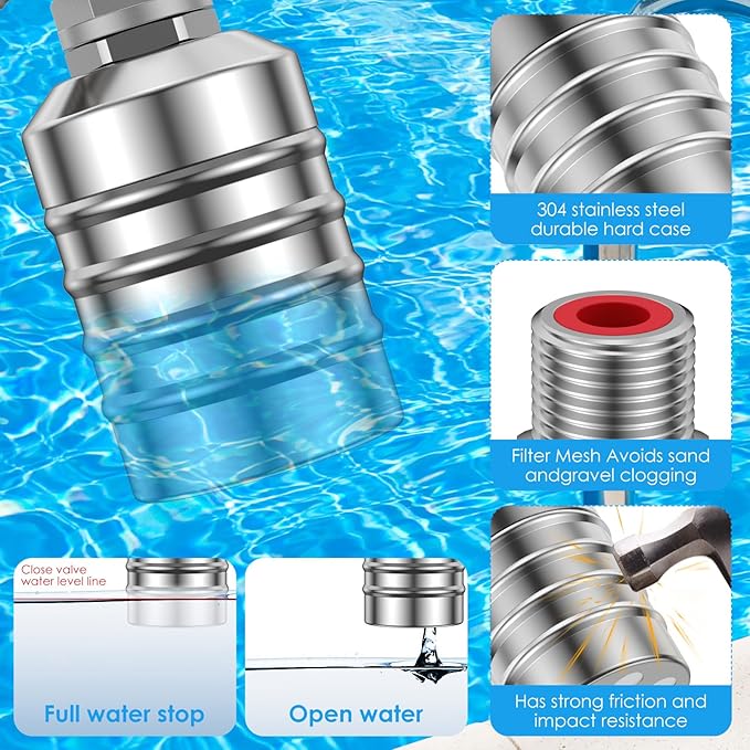 Water Level Control Float Valve 304 Stainless Steel 1/2" Connection Types Fully Automatic Mini Floating Ball Valve Auto Shut Off Water Tank Water Level Controller Valve Side Water Intake