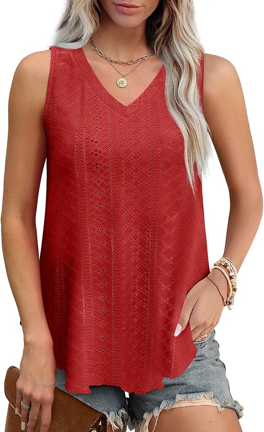 OFEEFAN Womens Tank Tops V Neck Sleeveless Flowy Loose Fit Basic Casual Summer Tops