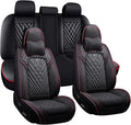 Car Seat Covers for Jaguar E-PACE 2018-2024,Breathable Nappa Leather Car Seat Protector,Full Seat Cover with Pillow Automotive Seat Cushion with Airbag Compatible(5 Seats,Black-Red)