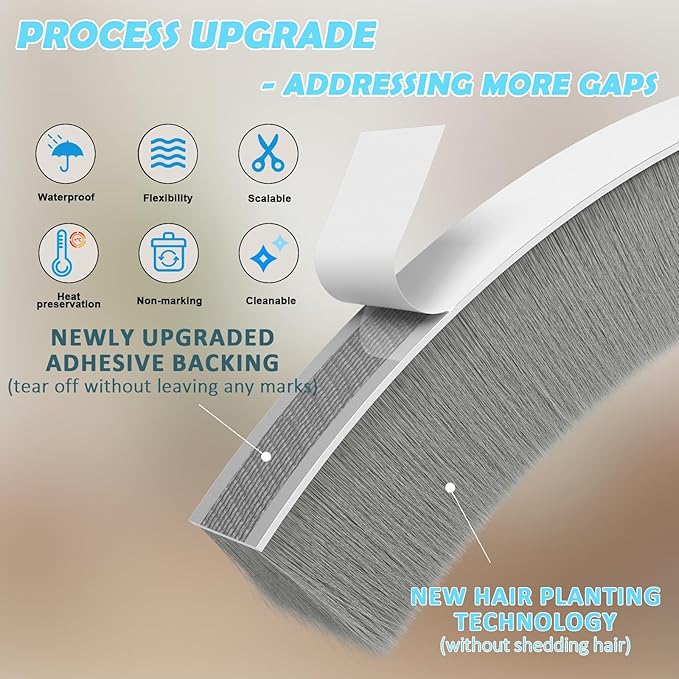 40FT Brush Weather Stripping Door Window Seal - Weather Strip Insulation for Door Frame & Window, Soundproofing Weather Stripping