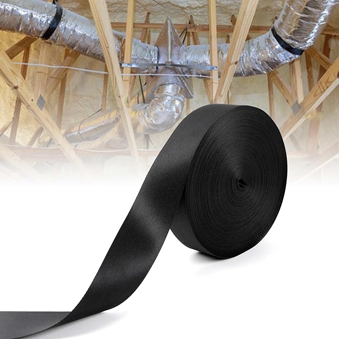 Heavy Duty Duct Strap – 1.95 in x 49 ft Black Nylon Strapping for HVAC Duct, Durable Wrap Support Band for Building & Home Improvement