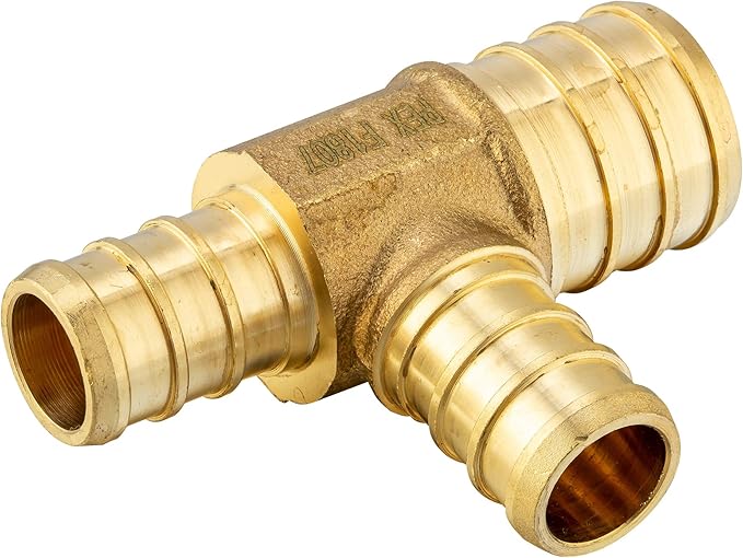 (Pack of 3) EFIELD Barb Crimp Pex 1" x 3/4" x 3/4" Reducing Tee Brass Fittings,ASTM F1807,(PEX1807088-3PCS)