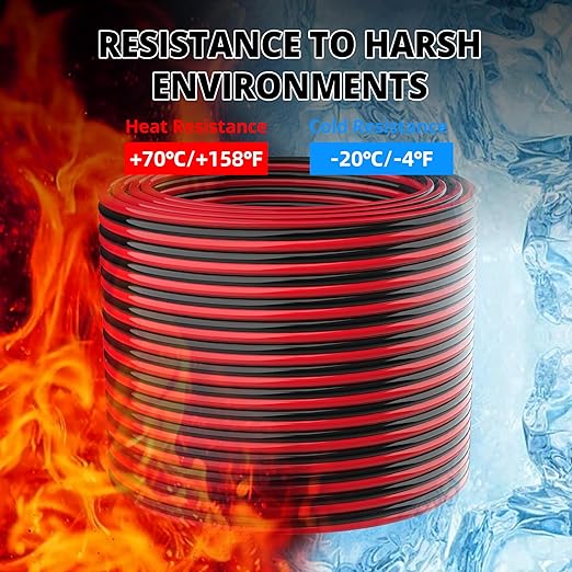NAOEVO 10 Gauge Wire 200FT, 2 Conductors Electrical Wire Red Black Cable, Flexible/Low Voltage/PVC 10 AWG Copper Clad Aluminum Extension Cord for Speaker, LED Strips, Automotive 12V/24V DC