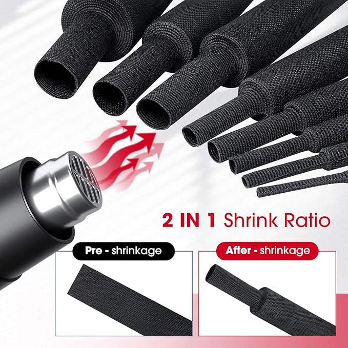 2 in 1 Heat Shrink Braided Sleeving Fabric Tubing-Ideal fit Irregular Shape Hose/Cable/Wire (3/8"(10mm), 32FT)