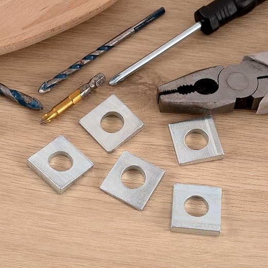 6 Pcs 1/2" Beveled Square Washers, 1-1/8" x 1-1/8" Plain Carbon Steel Galvanized Wedge Shaped Washer 2mm to 6.6mm Thick, Metal Shims for Leveling (Silver)