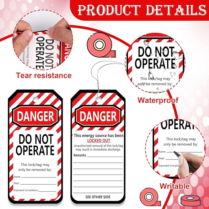 100 PCS Lockout Tags Roll Do Not Operate Tags Lockout Tagout Labels 6.25"x 3" with 100 Wires Loto Tag for Equipment Repair Lock Out Tag Out Heavy Duty Tear Resistant Waterproof