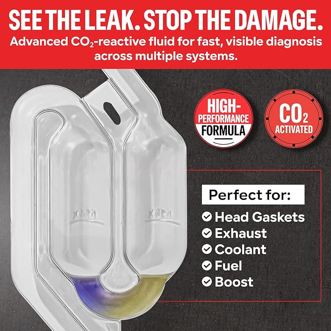 Combustion Leak + Head Gasket Test Kit - Over 100 Tests - Includes 8oz Leak-Detection Fluid, Tester + Nozzle - Made in USA - Detect Leaks Quickly For Most Engine Systems - Fuel, Boost, Coolant & More