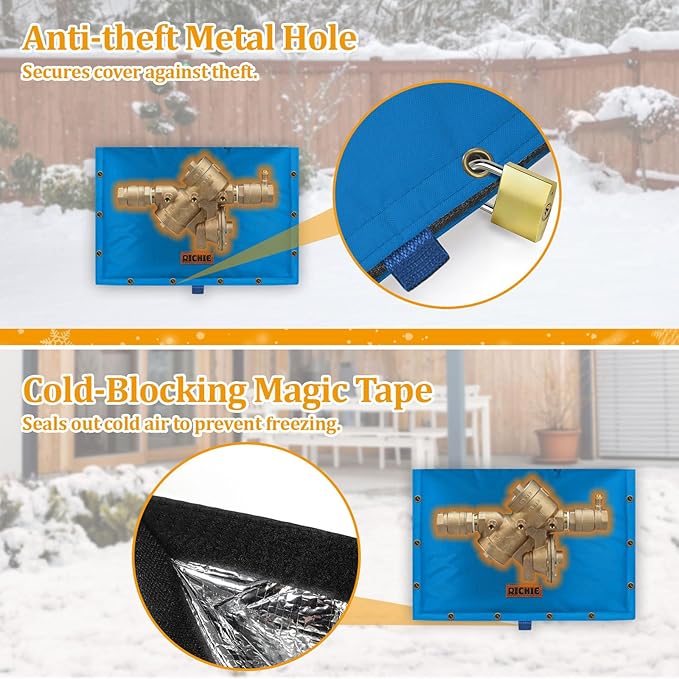 Backflow Preventer Insulated Cover (5°F) for Winter Freeze Protection, 21" W x 16" H Thickened Pressure Reducing Value & Well Pump Cover, Outdoor Waterproof Insulation Pouch for Sprinkler Valve, Blue