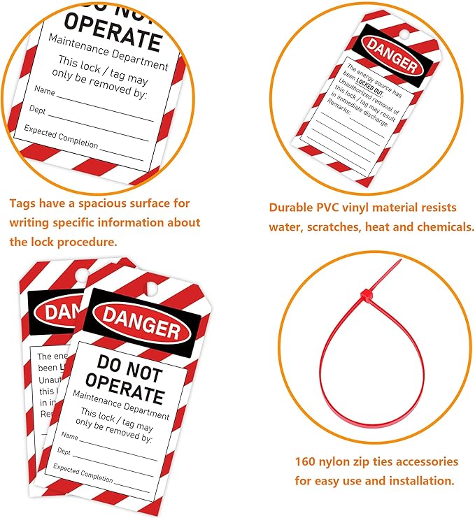 50PCS Lockout Tagout Tags Do not Operate Equipment Labels with 50 Zip Ties OSHA Compliant for Out of Service Machine Maintenance