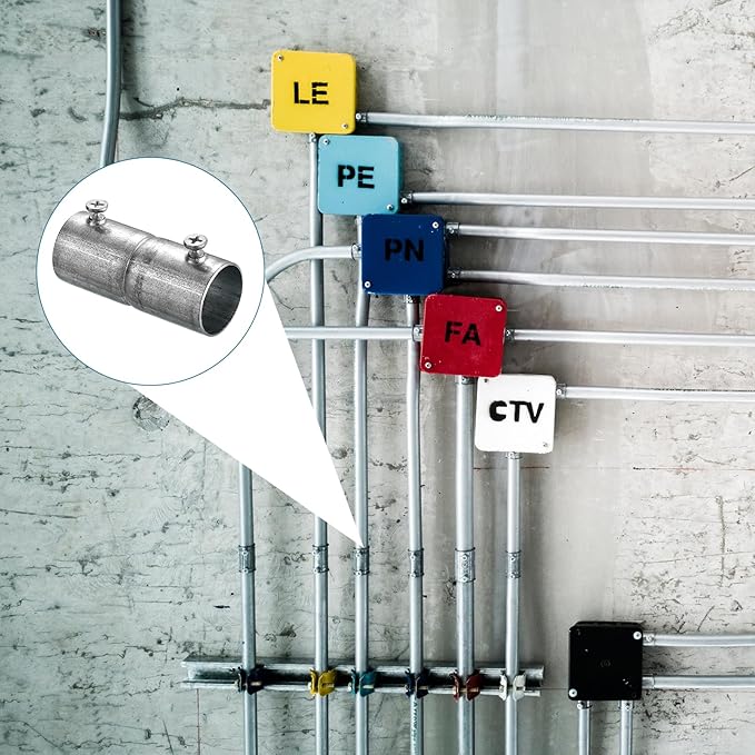uxcell EMT Coupling, 22mm(7/8 inch) EMT Set Screw Coupling Conduit Fittings 57mm Length Electrical Conduit Pipe Connector 0.7mm Wall Thick, 10 Pack