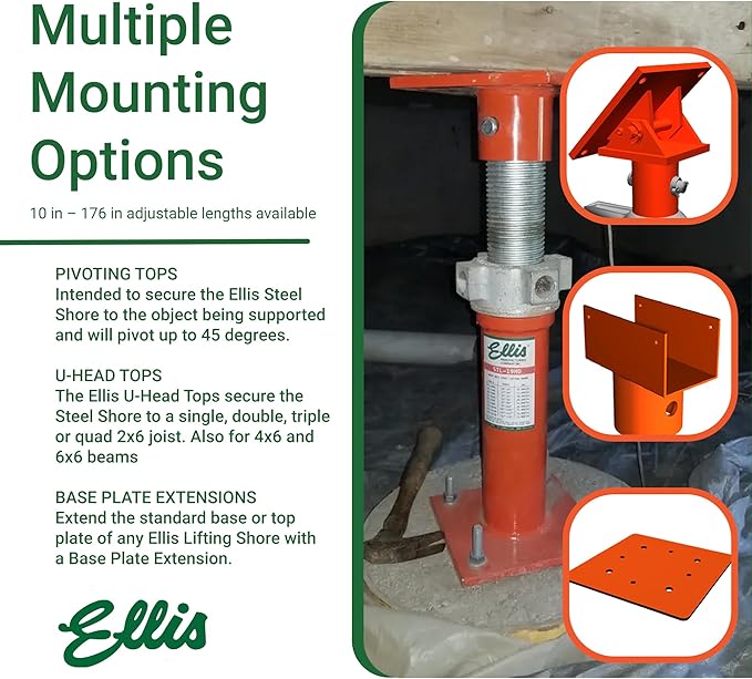 ELLIS Heavy-Duty Adjustable Steel Shore – Structural Support for Floor Leveling, Beams, and Concrete Reinforcement – 48,000 lb Safe Load Capacity – 19"-32" Adjustment