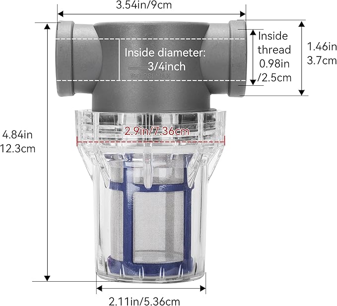 3/4'' Female NPT in-Line Strainer - Garden Hose Filter for High Pressure Washer, Sediment Filter with 100 Mesh Stainless Steel Screen (3/4'' 100 Mesh)