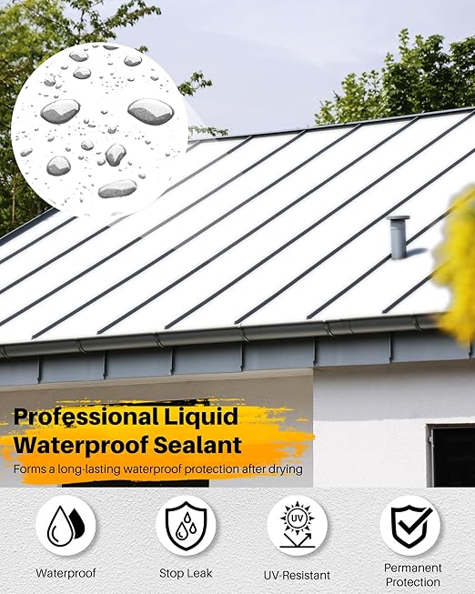 Polyurethane Waterproof Coating 5 Gallon White, Large Capacity for Large Area Cracks & Leaks Repair Coating for Pools, Roofs, Decks, Walls, Durable Water-Based Polyurethane Waterproof Sealant