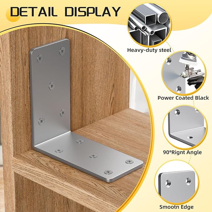 5" X 5"Heavy Duty Shelf Brackets,4PCS L Brackets for Wood,L-Shape Corner Bracket,90 Degree Angle Bracket,Galvanized Corner Brace for Wood Furniture, Bed Frames, Shelving & Timber Projects