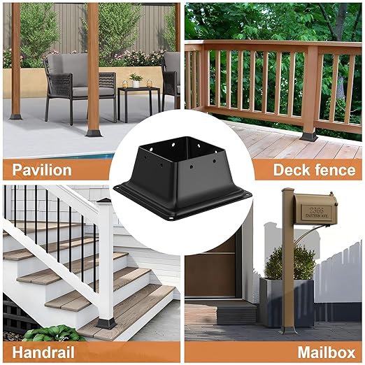 5Pcs 4x4 Post Base , Internal 3.6"x3.6" Heavy Duty Powder-Coated Steel Post Bracket Fit for Standard Wood Post Anchor, Decking Post Base for Deck Porch Handrail Railing Support with Screws