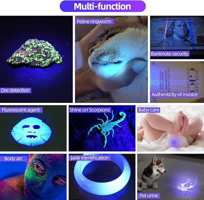 DARKDAWN UV 365nm Black Light Flashlights USB Rechargeable, Wood's Lamp Ultraviolet LED Portable Mini, Blacklight for cat Urine Detection Dry Stains, Uranium Glass, Leak Detection, D15 365 nm