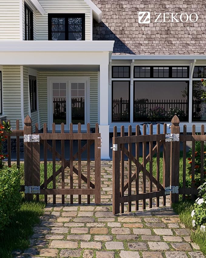 ZEKOO Stainless Steel Gate Hardware Kit, Self Closing Gate Hinges and Latch, Rust Proof, Use for Vinyl Fence Gate and Wood Fences Gate, Heavy Duty 2 Gate Latches 4 Gate Hinges (White)