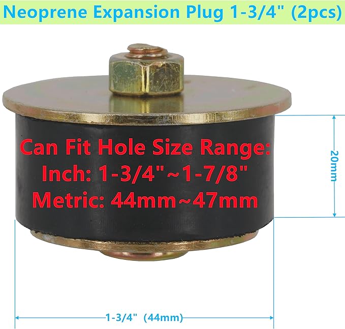 Automotive Rubber Freeze Plug 1-3/4 inch to 1-7/8 inch Neoprene Expansion Plug 44mm -47mm,2 Pack