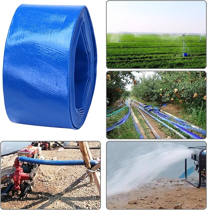 Lay-Flat Pool Backwash Hose - 3" x 25Ft Reinforced Heavy Duty PVC Discharge Hose Weather-Proof Vinyl Pool Drain Hose for Water Transfer with 2 clamps