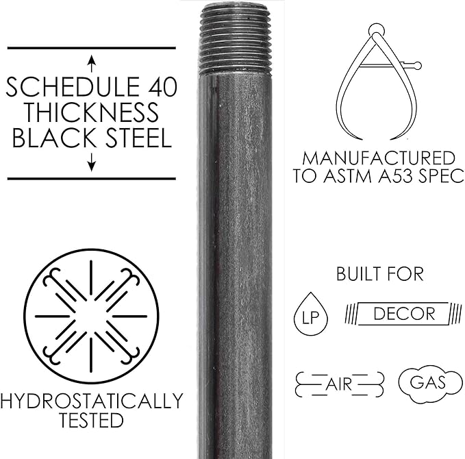 PIPE DECOR 1" x 42" Black Steel Plumbing Pipe, 4-Pack, Pre Cut Connector, Industrial Steel Grey Fits Standard One Inch Threaded Black Malleable Iron Fittings, Build Vintage DIY Furniture