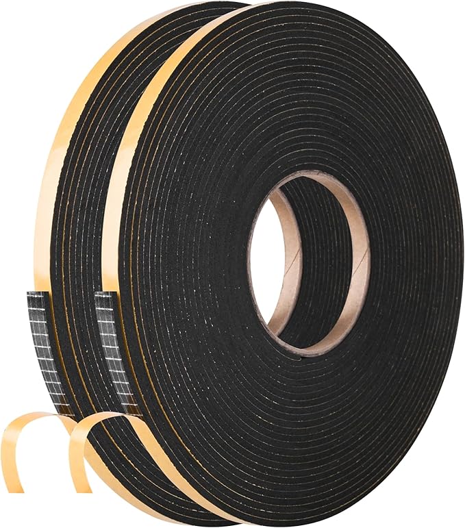 Self Adhesive Foam Tape Weatherstrip 1/4in x 1/8in x 66Ft High Density Foam Insulation Strips Foam Seal Weather Stripping with Strong Adhesive for Door and Window Sound Isolation Soundproofing