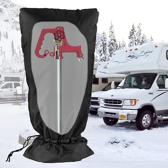 Extended Outdoor Faucet Cover for RV Park Water Hydrant Insulated, 3M Thinsulate Insulation Sprinkler Freeze Protector for Winter & Summer, 35”H x 15”W for Garden Lawn Faucets & Yard Hydrant - Black