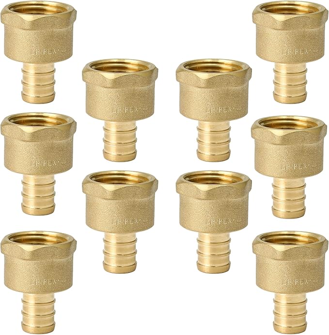 10-Pack HeSun PEX Fittings, 1/2" PEX x 1/2" Female NPT, 1/2 Inch Brass Crimp Female Adapter, ASTM F1807(PEX1807035)