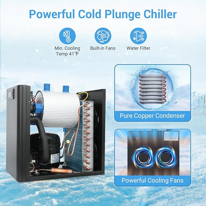 Ice Bath Water Chiller for Cold Plunge Tubs, 1/3 HP Cold Plunge Chiller with Filter & Pump, Insulated Hoses, Ideal for Ice Bath Cold Therapy Recovery 110V