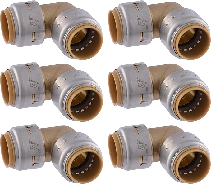 SharkBite Max 3/4 x 3/4 in PTC 90-Degree Elbow, Pack of 6, Push-to-Connect Brass Plumbing Fitting, UR256
