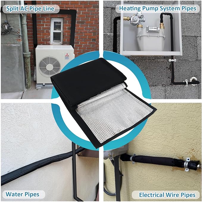3 Layers HVAC Copper Pipe Insulation Cover, 72x10.2in Outdoor AC Insulation Tube Wrap Protector, Waterproof 600D Oxford Fabric Pipe Insulated Sleeve for Outside Central Air Conditioning Mini Splits