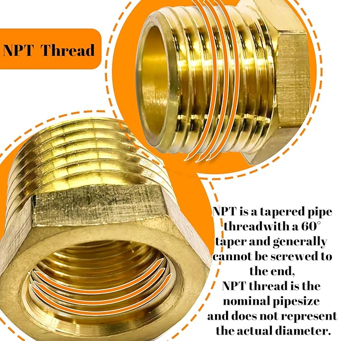 2 Pcs Brass Bushing 1/2" Male to 1/4" Female, 1/2" to 1/4" NPT Adapter Hex Brass Reducing Pipe Adapter Fitting Pipe Hose Tube Adapter Convert