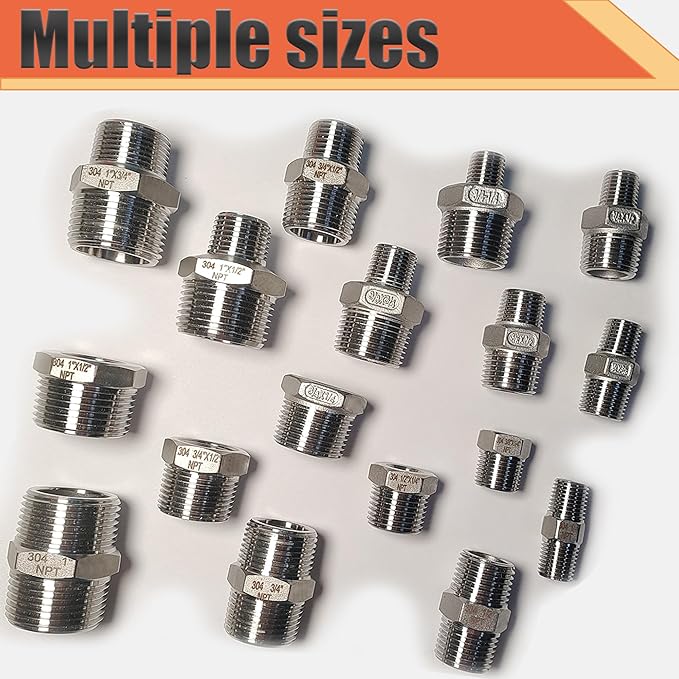 2pcs 1" Male to 1" Male Pipe Hex Nipple, 304 Stainless Steel 1 inch NPT Threaded Short Equal Nipple Connector, Heavy Duty Straight Pipe Fitting Adapter (1",2pcs)