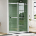 Frameless Double Sliding Shower Door - 56 to 60 Inch Adjustable Width x 74 Inch Height, 1/4" (6mm) Clear Tempered Glass with Easy-Clean, Space-Saving Bypass Design, Brushed Nickel Finish for Bathroom