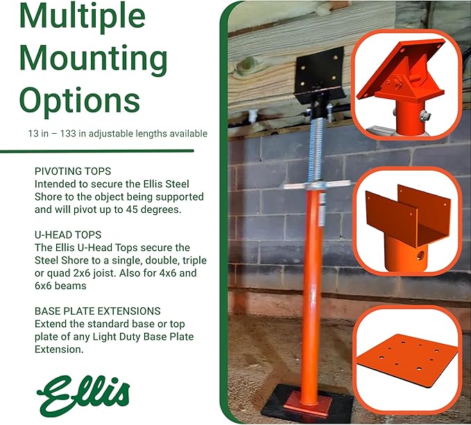 Ellis Manufacturing Light-Duty Steel Lifting Shore and Jack Post – House Jack for Foundation, Floor Leveling, and Concrete Bracing – 8,000 lb Safe Load Capacity – 61"-85" Adjustment