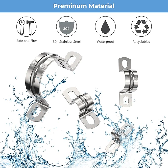 10Pcs 3/4 Inch 2 Hole Heavy Duty U-Tube Strap Clamp,Stainless Steel-304 Rigid U-Bracket Pipe Clamp Hanger Tube Tension Clips ID 20-new