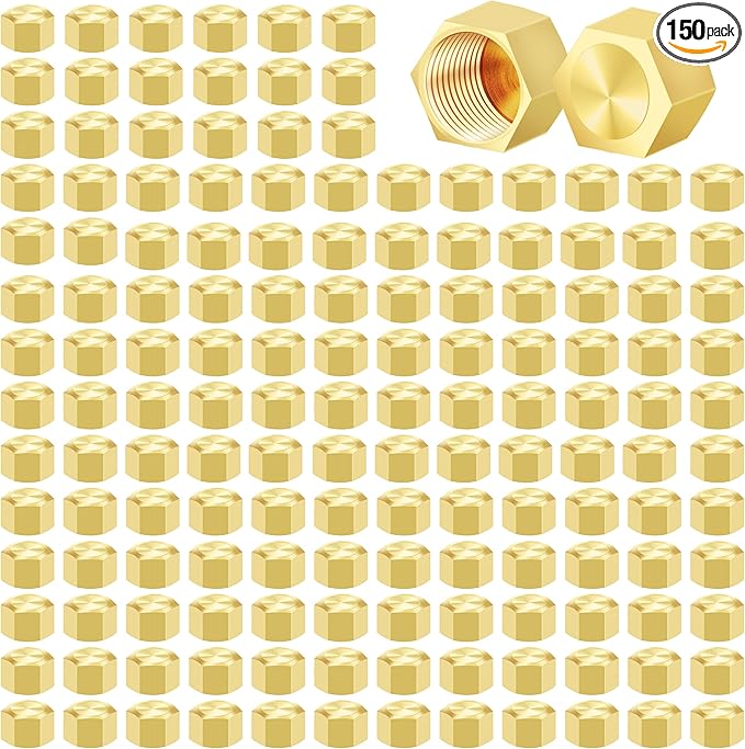 3/8" Compression Cap, 150pcs Brass Compression Fittings Hex UNEF Thread Stop Valve Tubing Ends Sealing Caps Hose Connector for Gas Garden Water Air Line