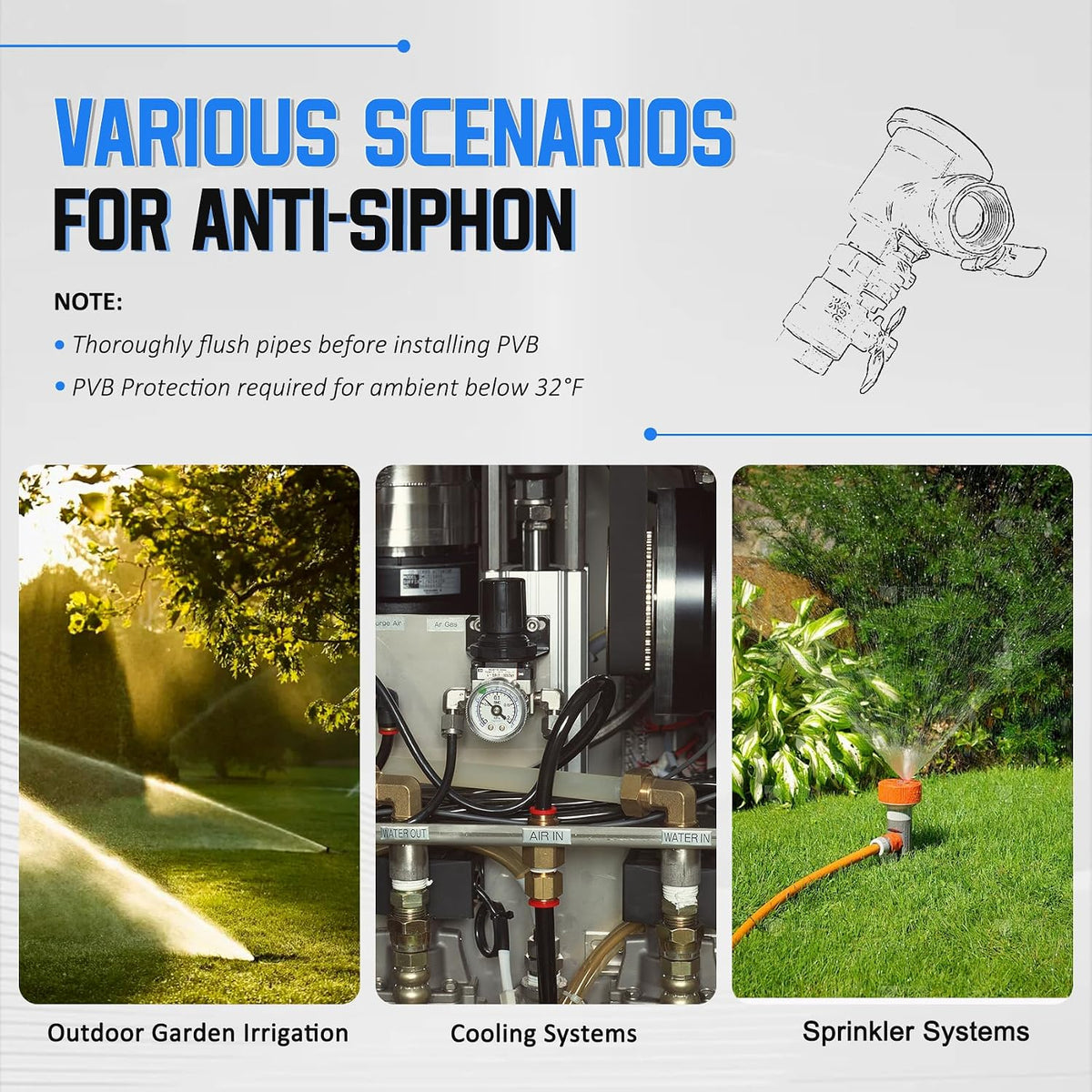 UPC® Certified】3/4" Pressure Vacuum Breaker Assembly, Metal Top Cover, Thickened Brass Backflow Preventer Valve, Anti-Siphon Valves for Irrigation and Outdoor Sprinkler Systems, MAX 400PSI