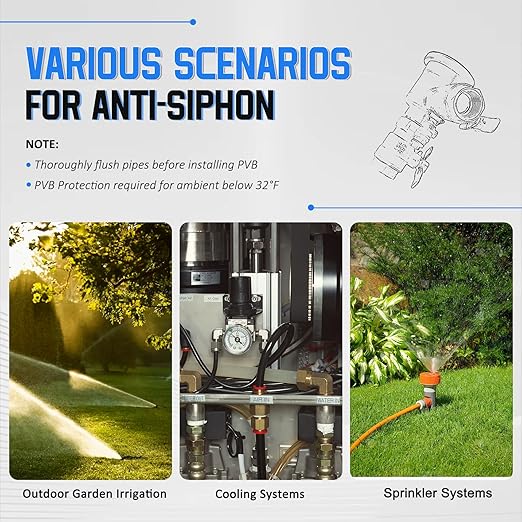 UPGRADED 3/4" 720A Pressure Vacuum Breaker Assembly, Thickened Brass Backflow Preventer Valve, Back Siphon Valves for Irrigation System, Use Sealant Instead of Teflon Tape, MAX 400PSI