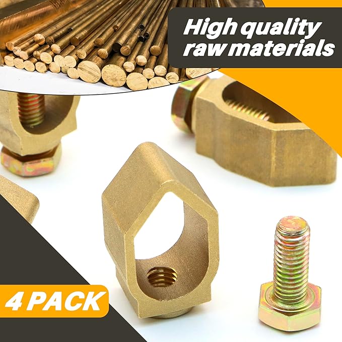 4-Pack Copper Grounding Rod Clamp, Grounding Wire Clamp Great for 1/2”- 5/8’’ Grounding Rods, High-Quality Copper Grounding Clips