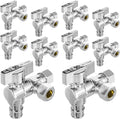 10-PCs HeSun PEX Expansion Inlet Angle Stop Valve, Quarter-Turn 1/2" PEX-A x 3/8" OD x 3/8" OD Compression, Dual Compression Outlet Shut Off Valve, Chrome Plated Brass, ASTM F1960(VALVE203-10)