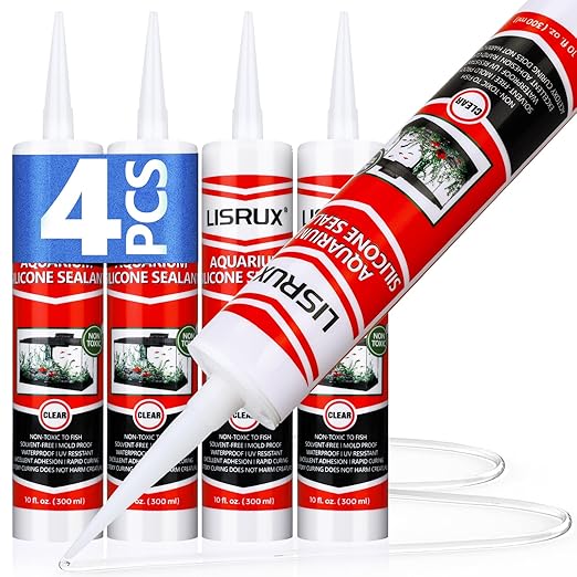 4 Pack Aquarium Silicone Clear Sealant, High Elasticity, Safe for Fish,Fast Curing Waterproof Aquarium Safe Silicone,10 Fl Oz Non-Toxic Fish Tank Safe Sealant,Strong Adhesion