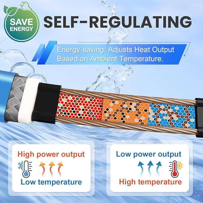 MAXKOSKO 24 Ft. 120 V Heating Cable for Pipe Freeze Protection, Self-Regulating Heat Tape for Water Pipes for Metal and Plastic Pipes, Energy-Saving Heat Trace Cable Keeps Water Flowing at -40 °F